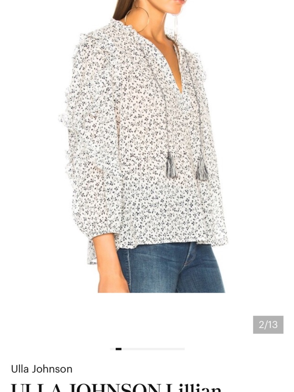 Ulla Johnson Cream Blouse with Black Micro Floral and Tassel Ties